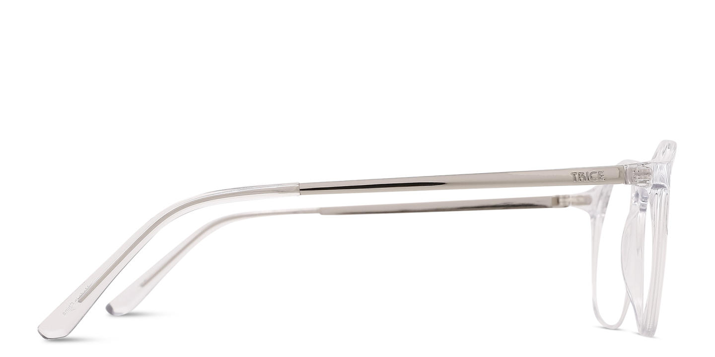 TRICE Logo Round Eyeglasses in Clear – Product Photo 3