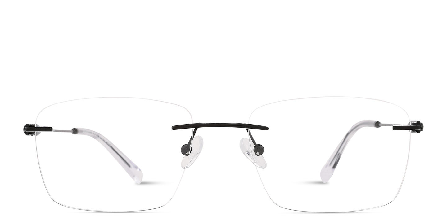 Shop TRICE Logo Rimless Rectangle Eyeglasses in Polished Black online.
