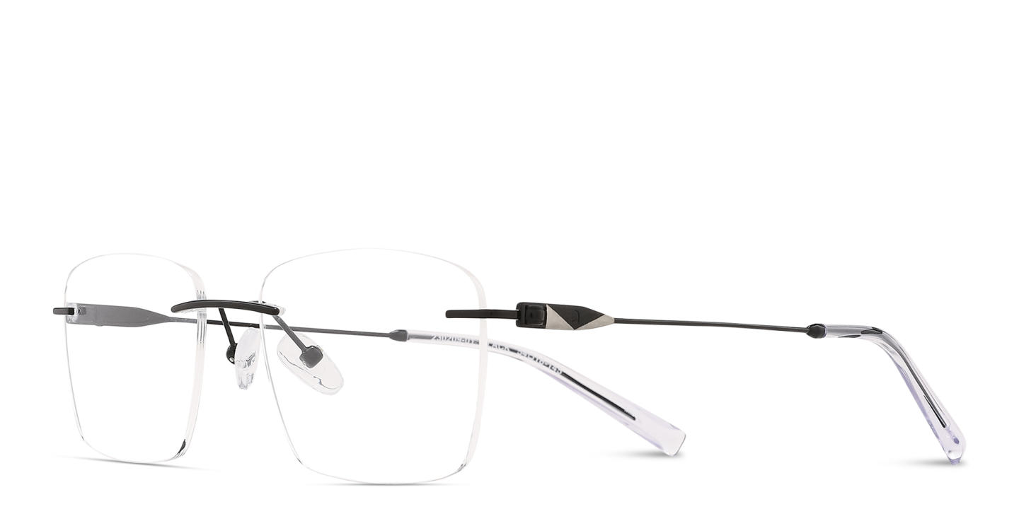 TRICE Logo Rimless Rectangle Eyeglasses in Polished Black – Product Photo 1