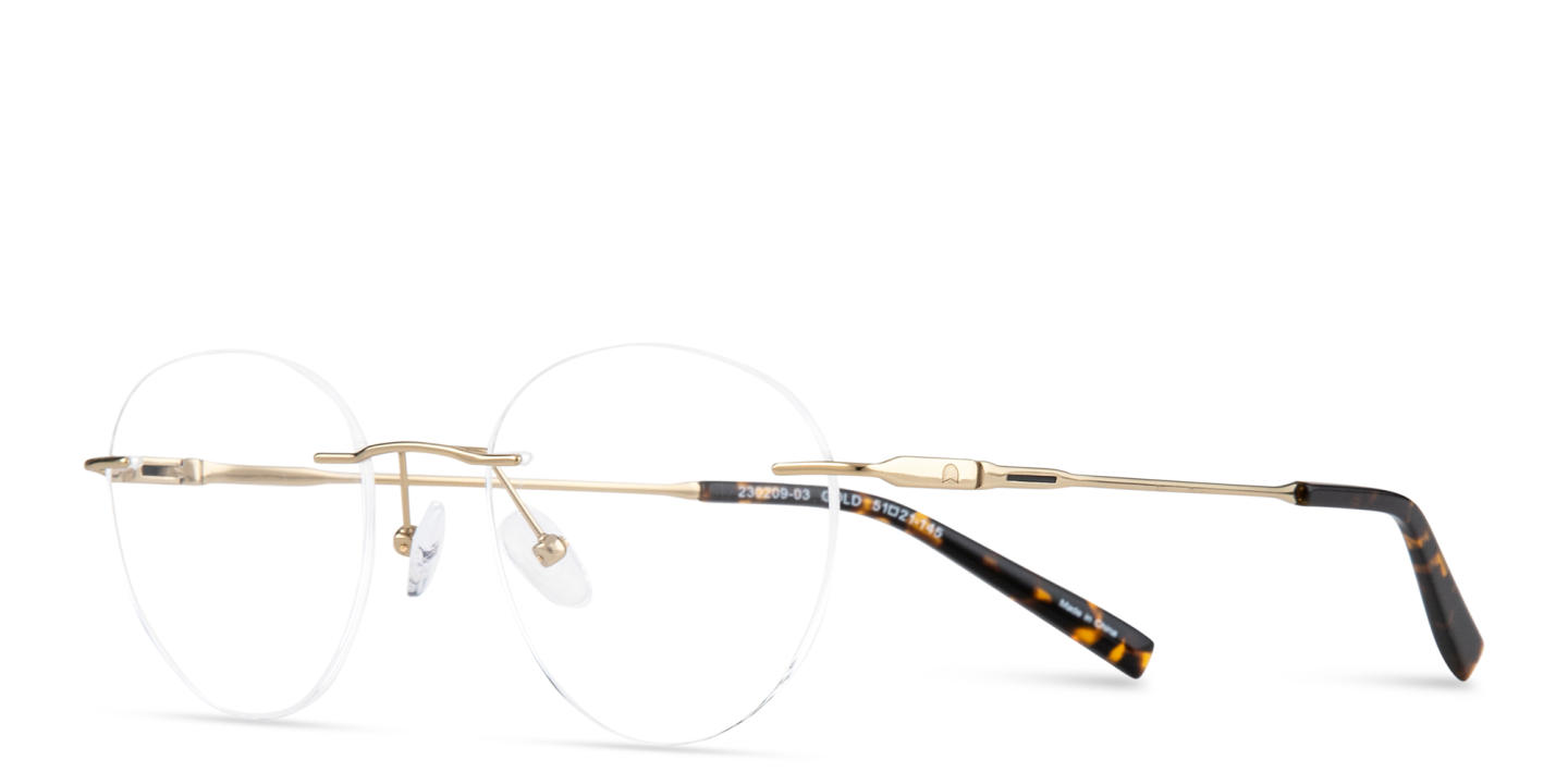 TRICE Logo Rimless Round Eyeglasses in Gold – Product Photo 1