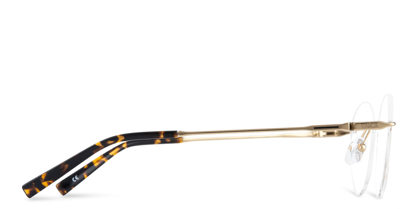 TRICE Logo Rimless Round Eyeglasses in Gold – Product Photo 3