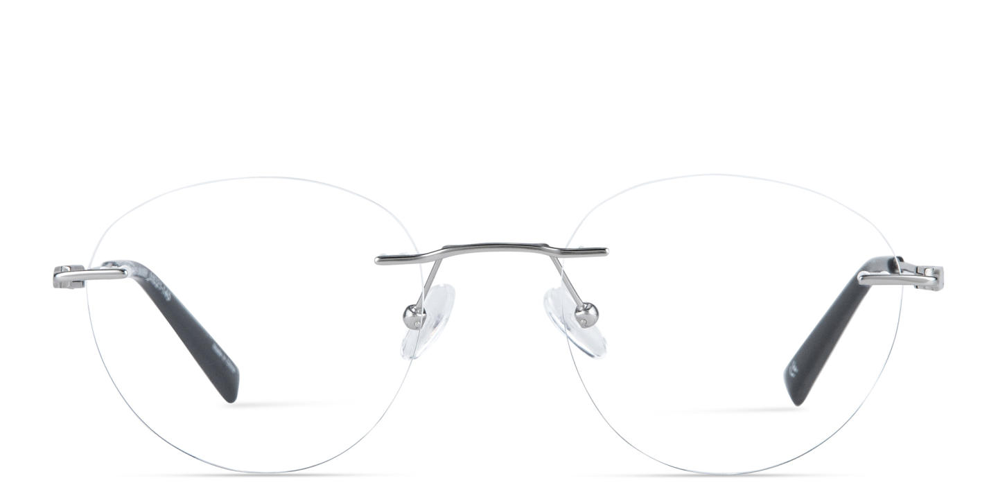 TRICE Logo Rimless Round Eyeglasses in Silver – Product Photo 0