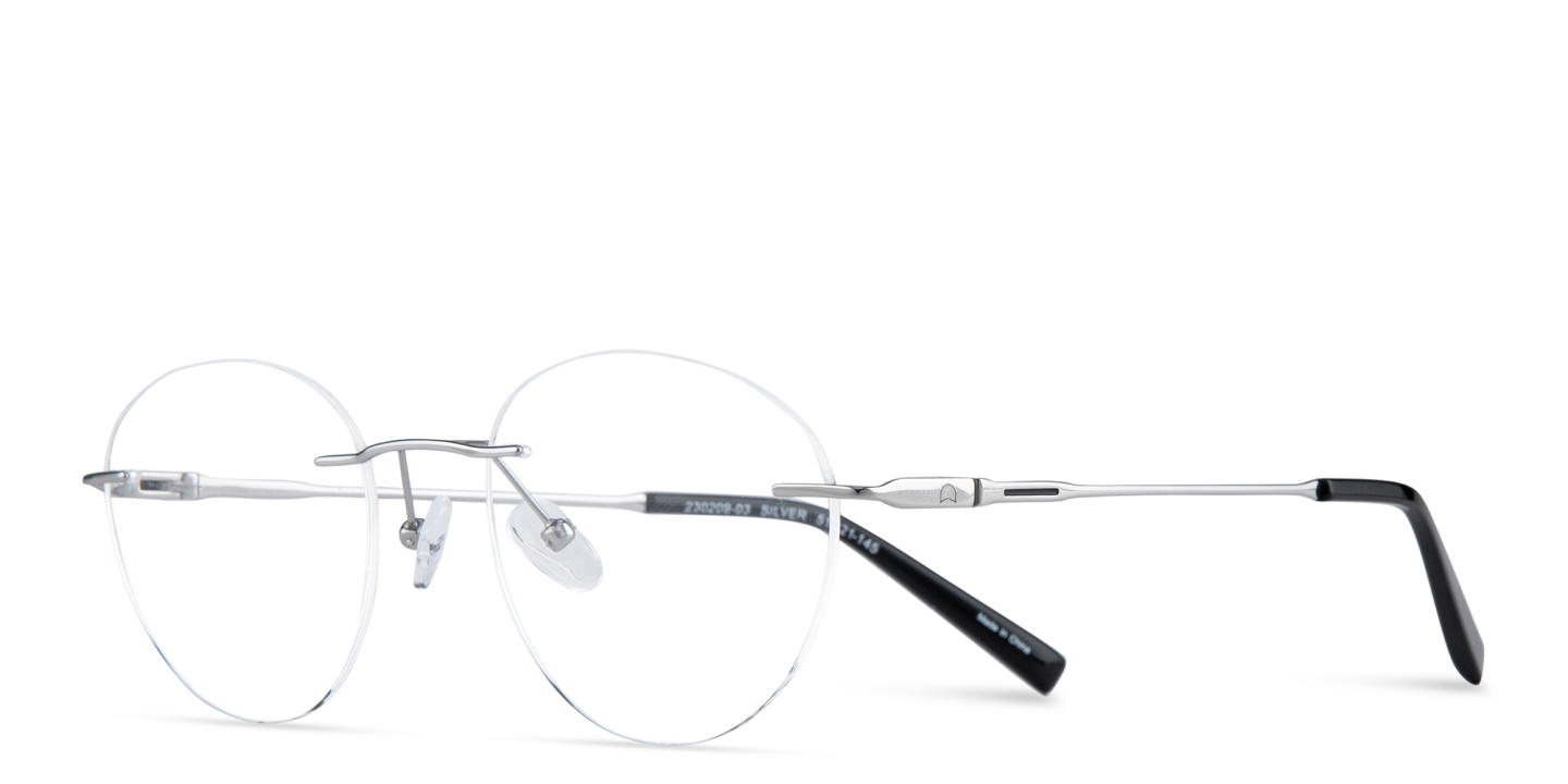 TRICE Logo Rimless Round Eyeglasses in Silver – Product Photo 1