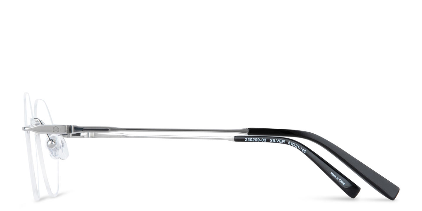 TRICE Logo Rimless Round Eyeglasses in Silver – Product Photo 2