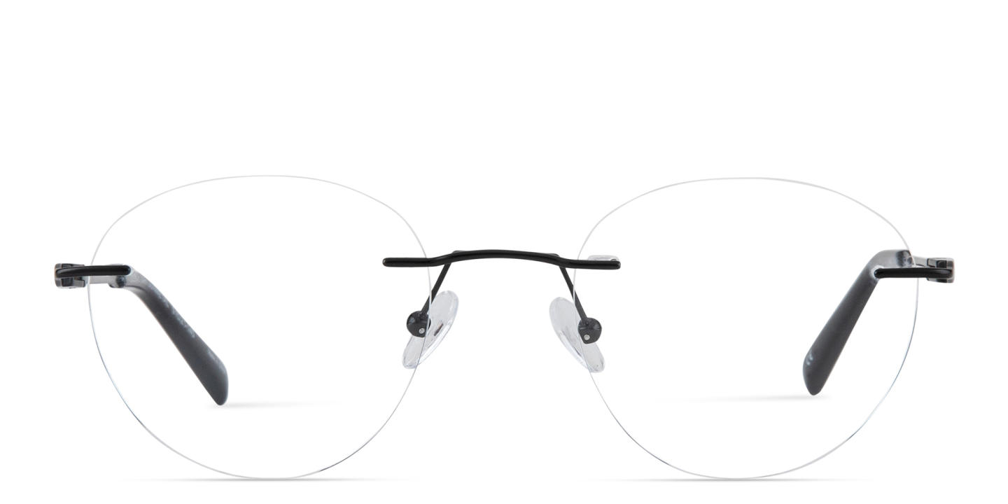 TRICE Logo Rimless Round Eyeglasses in Dark Gunmetal – Product Photo 0