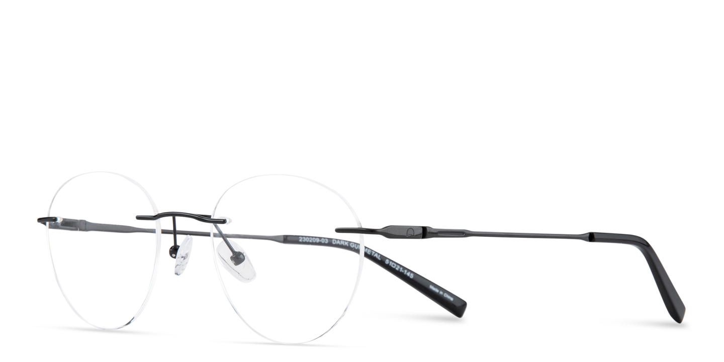 TRICE Logo Rimless Round Eyeglasses in Dark Gunmetal – Product Photo 1