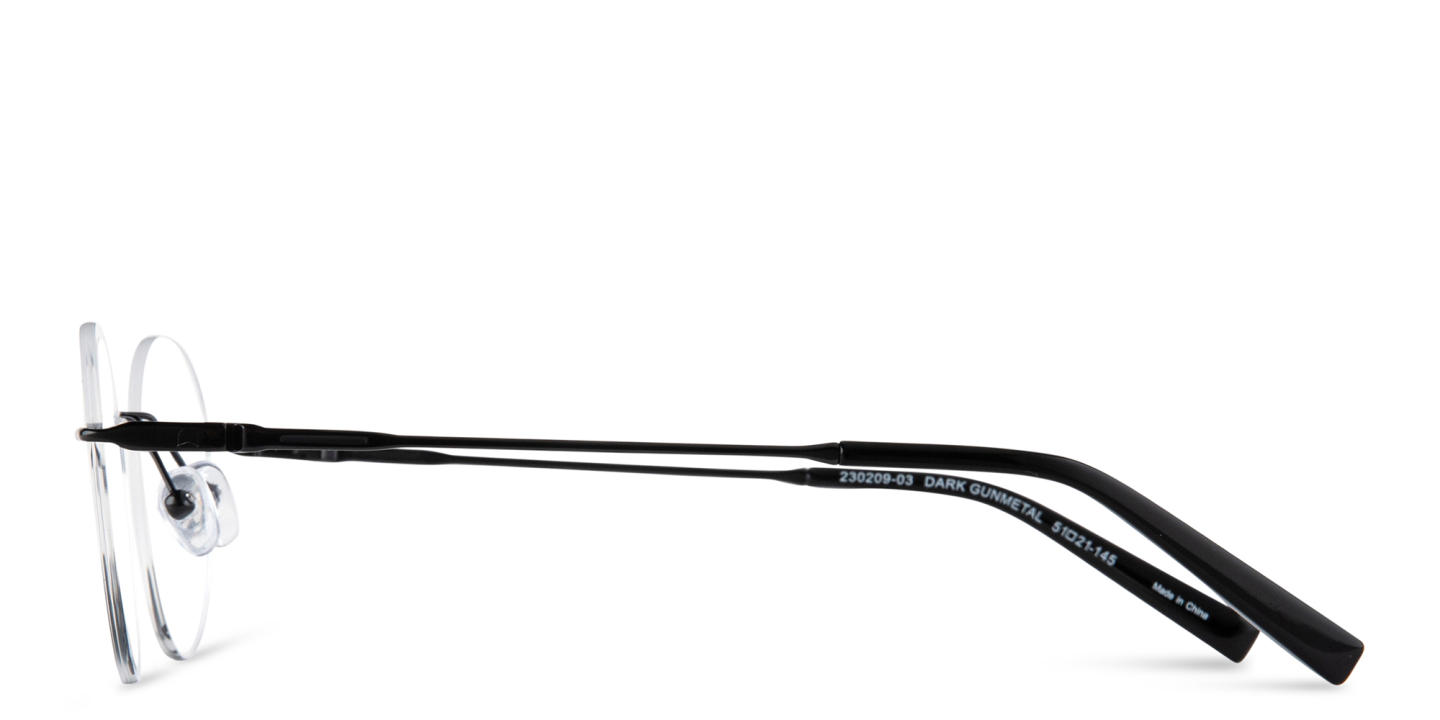 TRICE Logo Rimless Round Eyeglasses in Dark Gunmetal – Product Photo 2