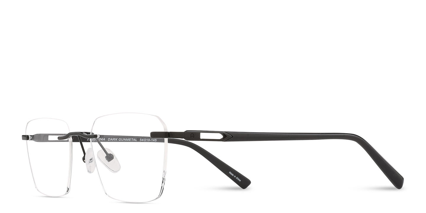 Shop TRICE Logo Rimless Square Eyeglasses in Dark Gunmetal online.