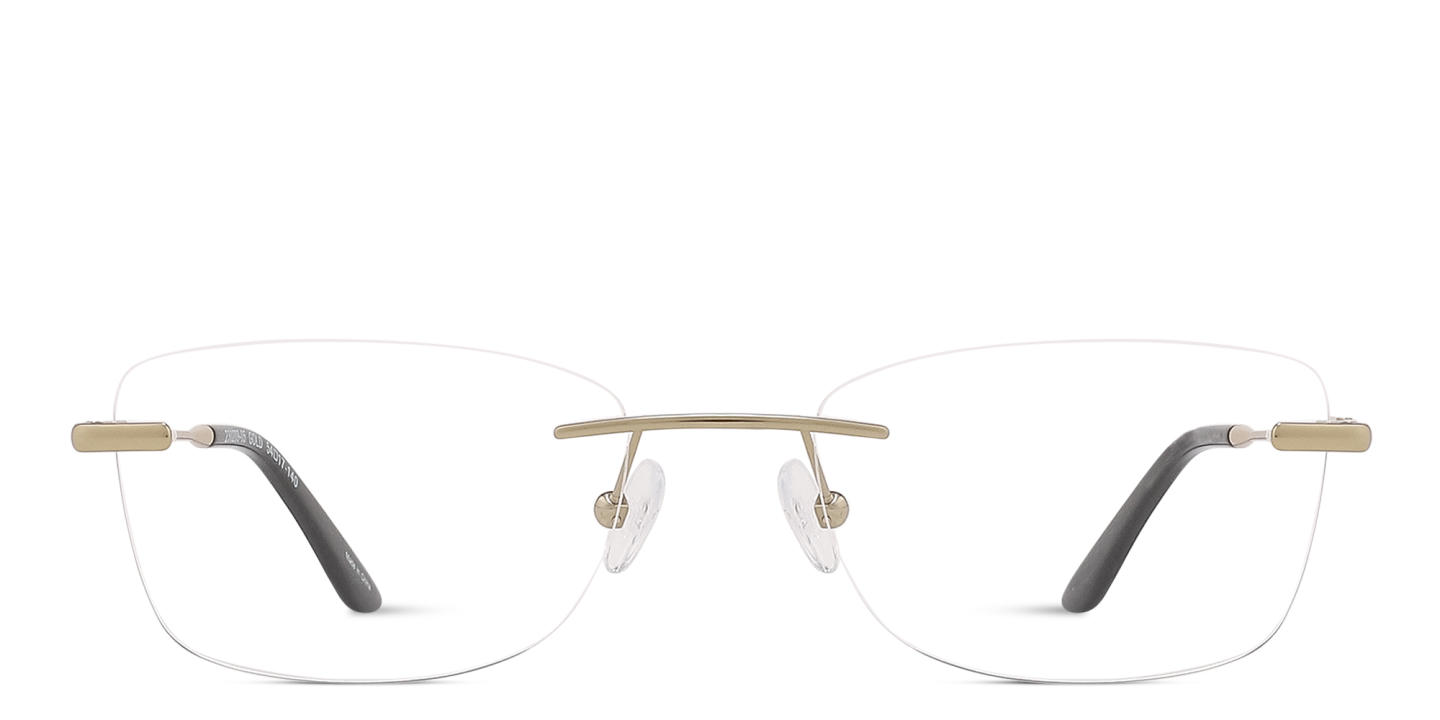 Shop TRICE Logo Rimless Rectangle Eyeglasses in Gold online.