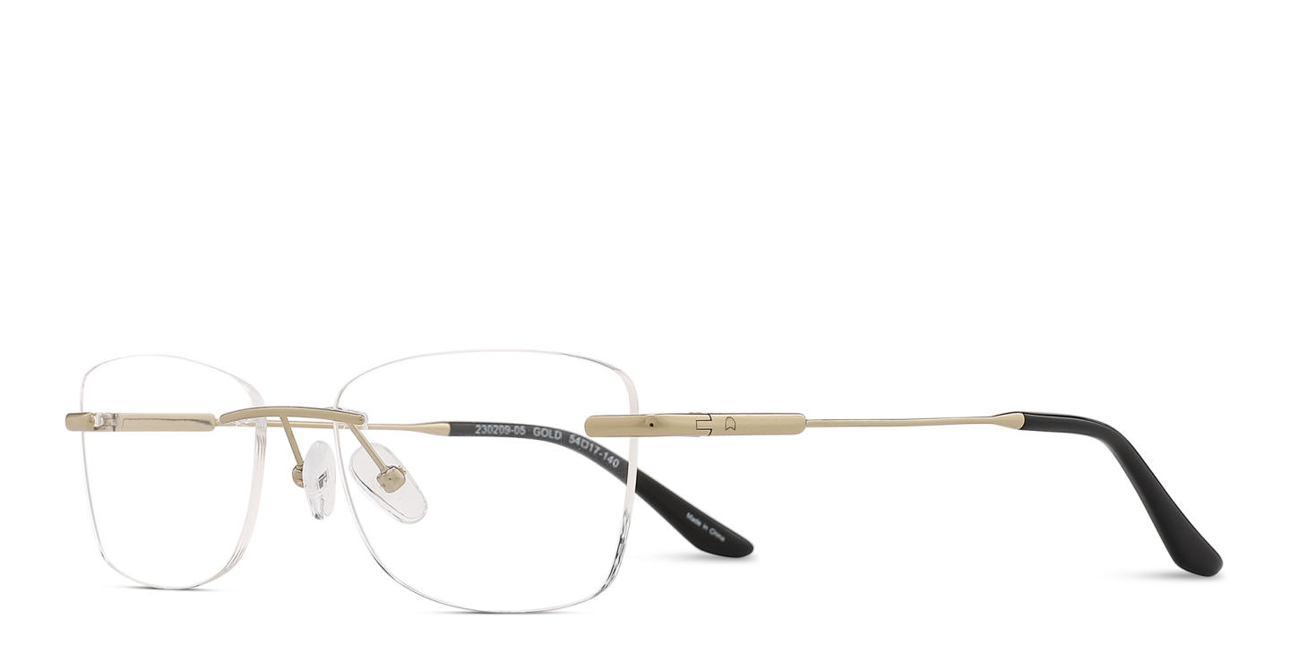 Shop TRICE Logo Rimless Rectangle Eyeglasses in Gold online.