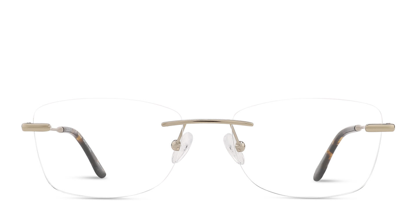 Shop TRICE Logo Rimless Rectangle Eyeglasses in Light Gold online.
