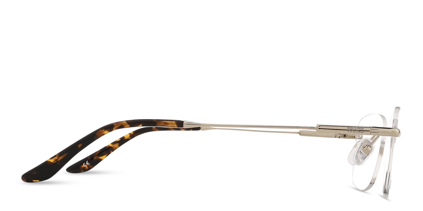 Shop TRICE Logo Rimless Rectangle Eyeglasses in Light Gold online.