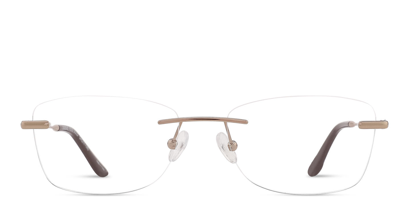 TRICE Logo Rimless Rectangle Eyeglasses in Rose Gold – Product Photo 0