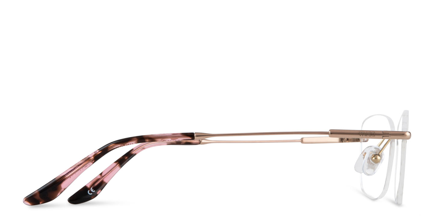Shop TRICE Logo Rimless Rectangle Eyeglasses in Polished Gold online.