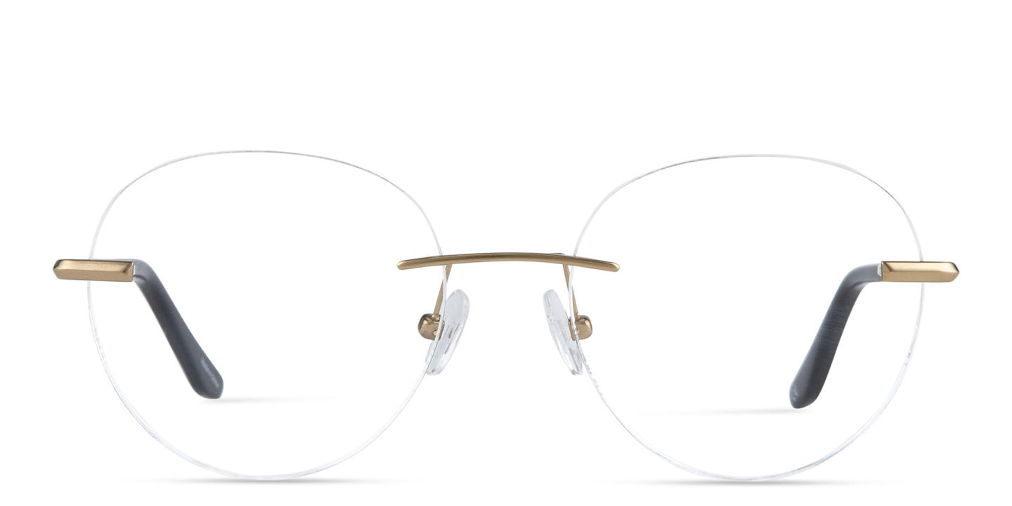 TRICE Logo Rimless Round Eyeglasses in Gold Black – Product Photo 0