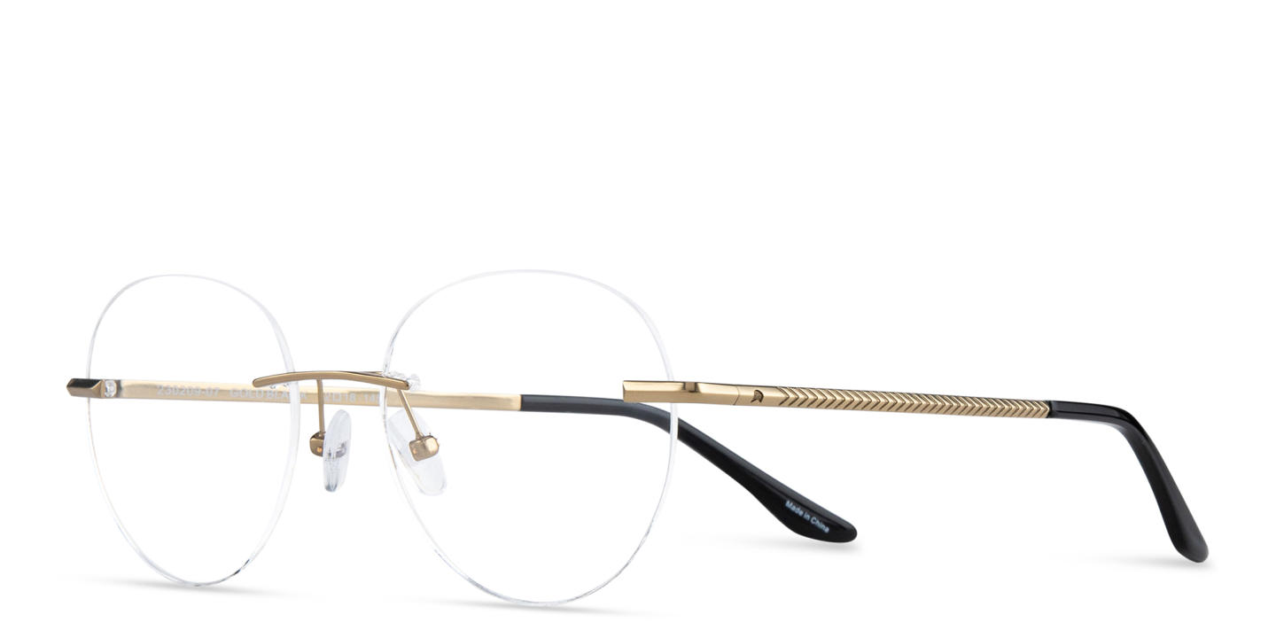 TRICE Logo Rimless Round Eyeglasses in Gold Black – Product Photo 1
