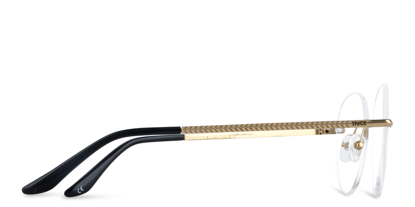 TRICE Logo Rimless Round Eyeglasses in Gold Black – Product Photo 3