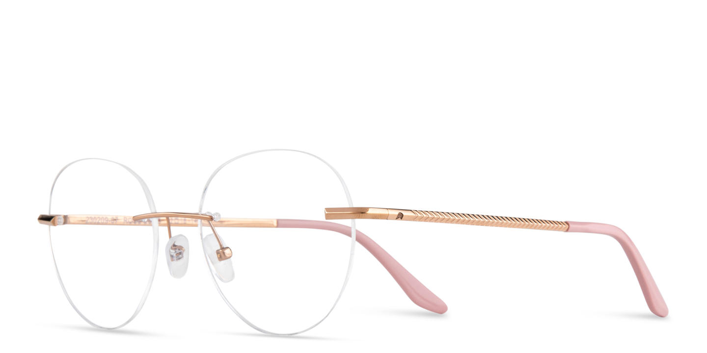TRICE Logo Rimless Round Eyeglasses in Rose Gold – Product Photo 1