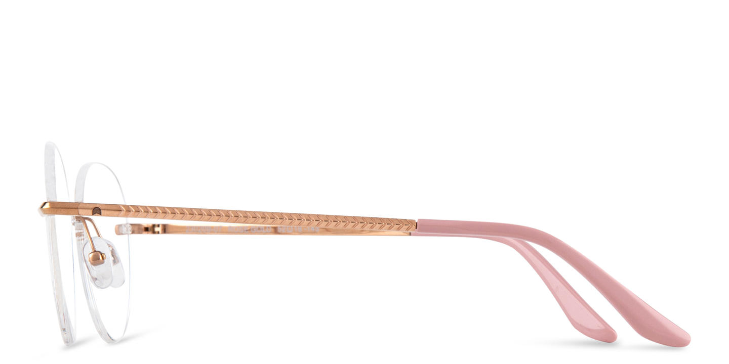 TRICE Logo Rimless Round Eyeglasses in Rose Gold – Product Photo 2