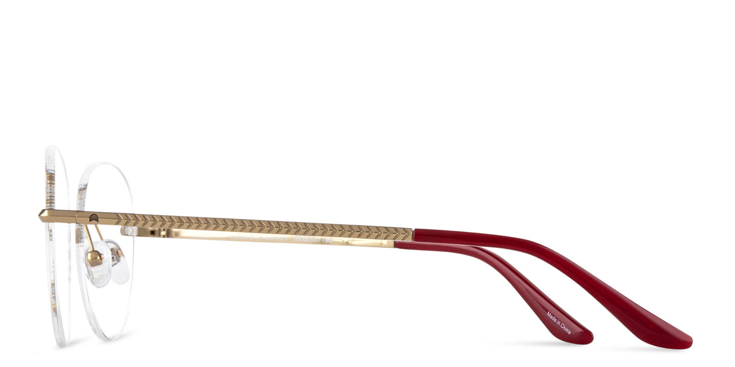 TRICE Logo Rimless Round Eyeglasses in Gold Burgundy – Product Photo 2