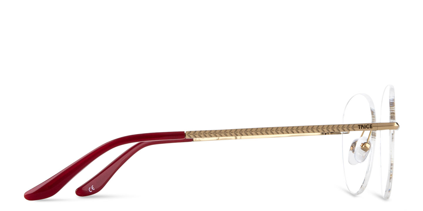 TRICE Logo Rimless Round Eyeglasses in Gold Burgundy – Product Photo 3