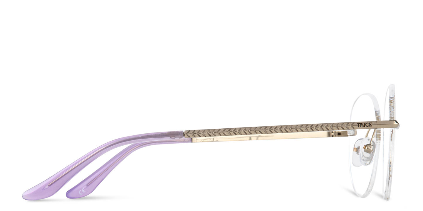 TRICE Logo Rimless Round Eyeglasses in Light Gold – Product Photo 3