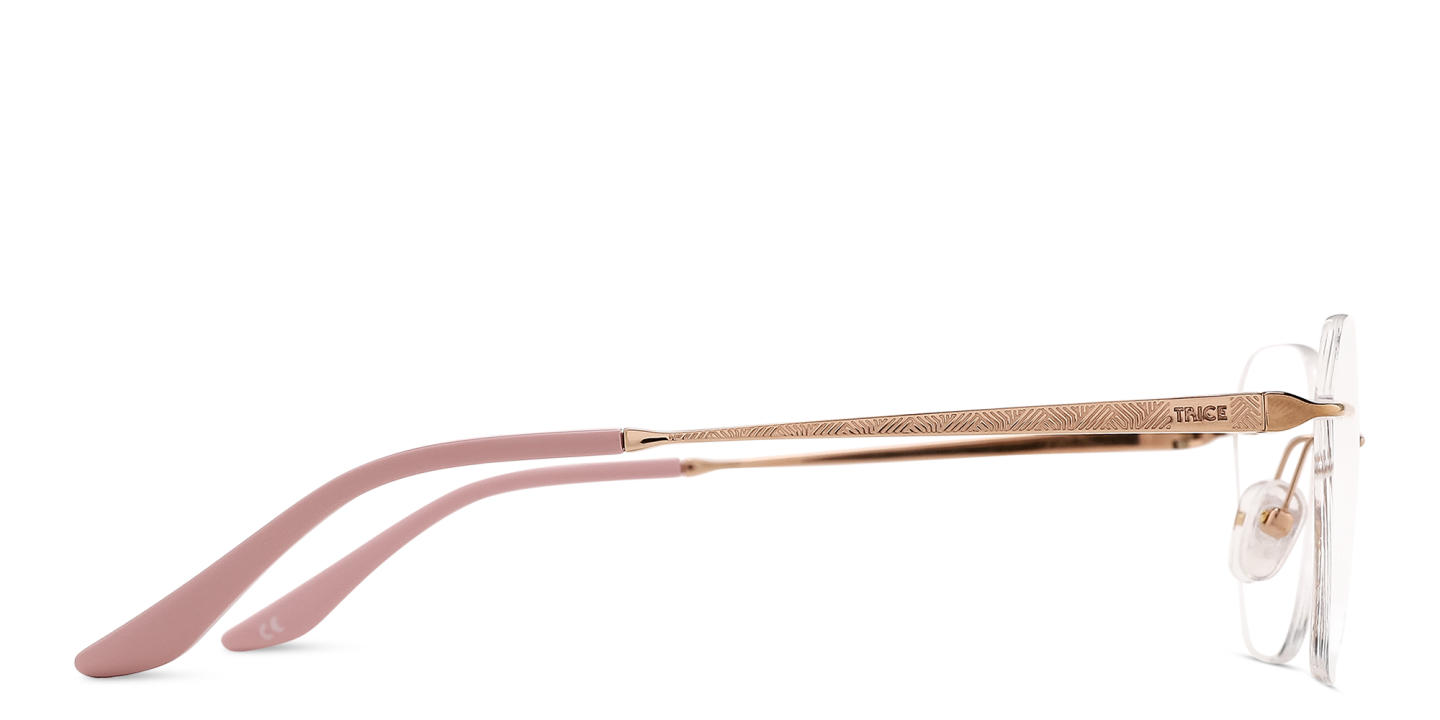 TRICE Logo Rimless Irregular Eyeglasses in Rose Gold – Product Photo 3