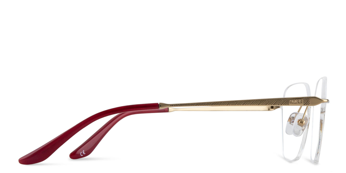 TRICE Logo Rimless Irregular Eyeglasses in Gold Burgundy – Product Photo 3