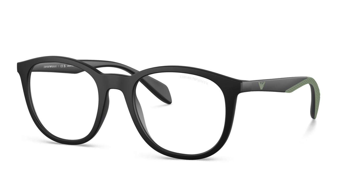Shop Emporio Armani Round Eyeglasses in Black online.