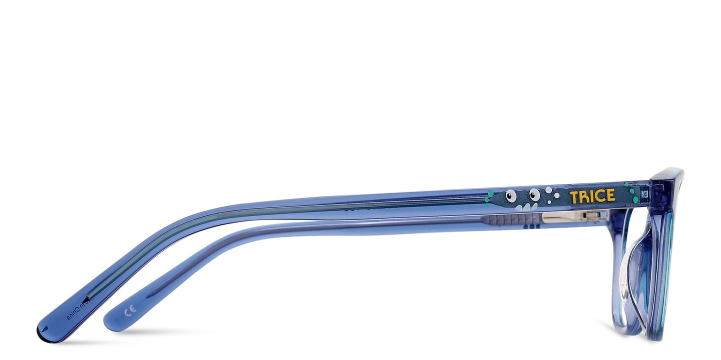TRICE Logo Kids Square Eyeglasses in Transparent Blue – Product Photo 3