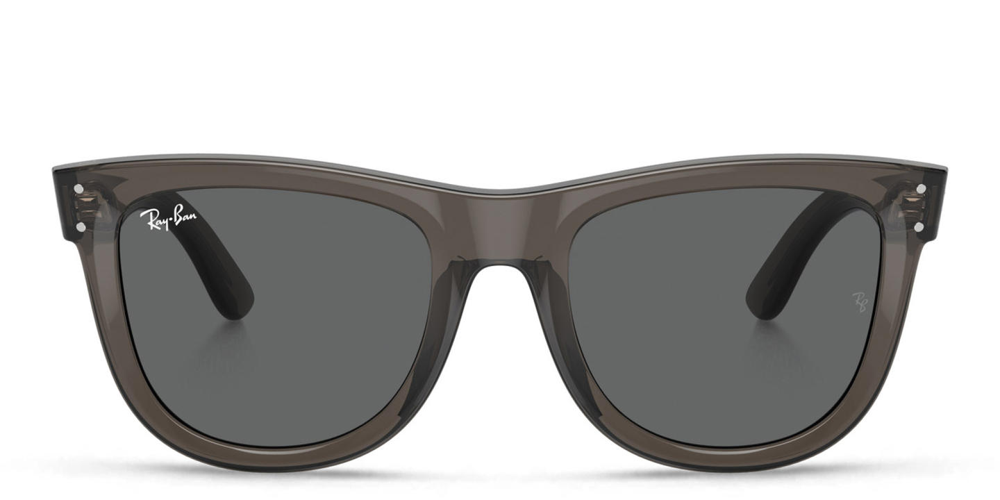 Shop Ray-Ban Wayfarer Reverse Unisex Square Sunglasses in Transparent Dark Grey online.