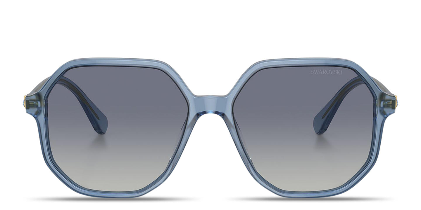 Swarovski Rhinestone-Embellished Oversized Irregular Sunglasses in Blue – Product Photo 0