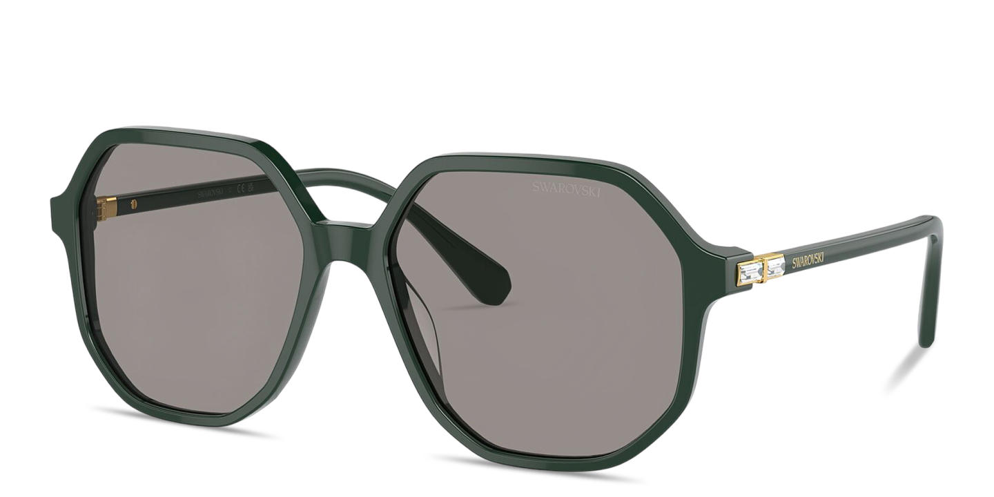 Swarovski Rhinestone-Embellished Oversized Irregular Sunglasses in Green – Product Photo 1