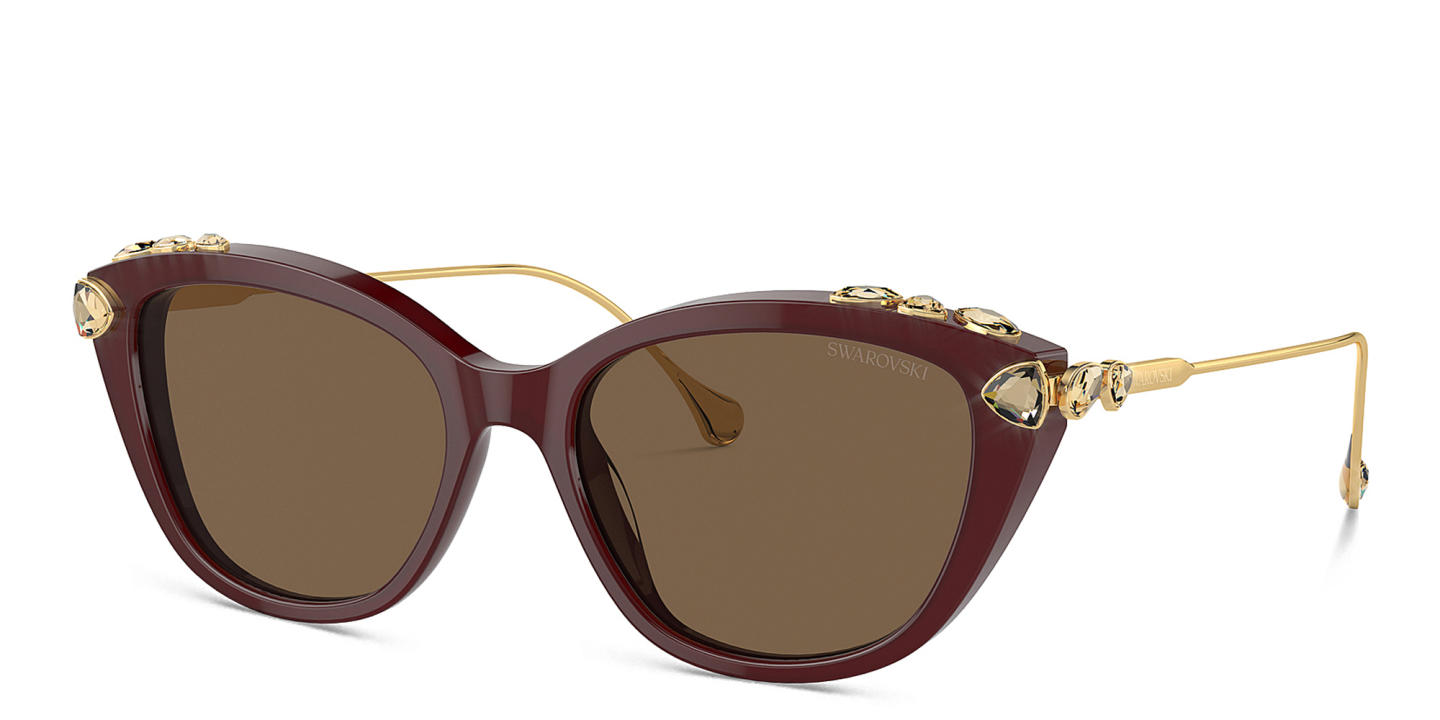 Swarovski Crystal-Embellished Cat-Eye Sunglasses in Burgundy – Product Photo 1