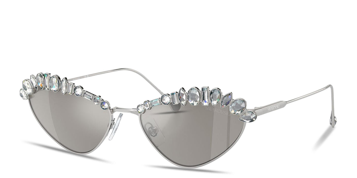 Shop Swarovski Crystal-Studded Irregular Sunglasses in Silver online.
