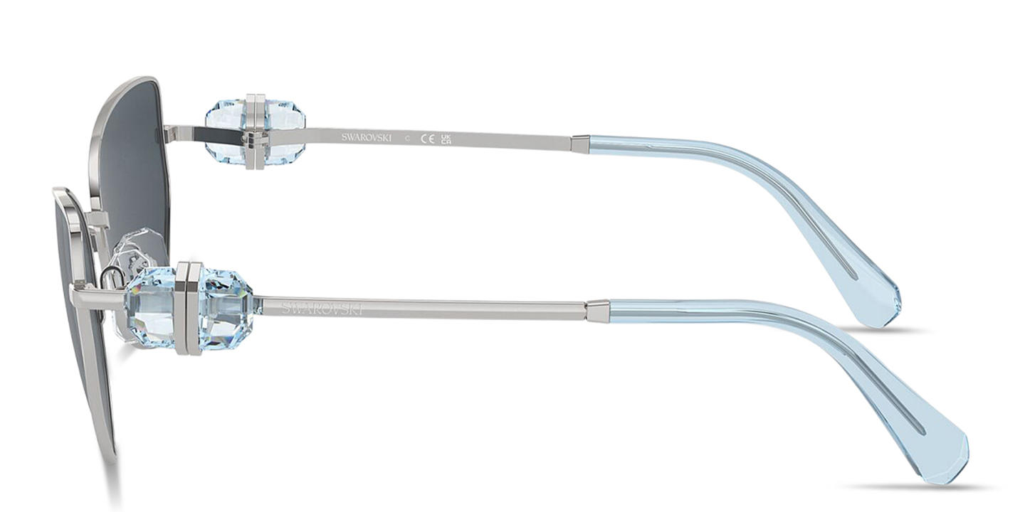 Swarovski Crystal-Studded Irregular Sunglasses in Silver – Product Photo 2