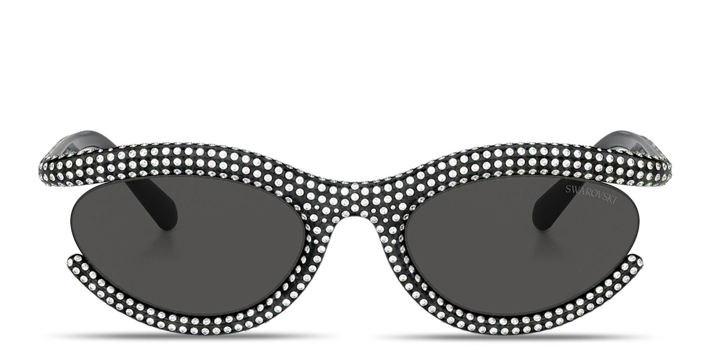 Swarovski Crystal-Embedded Oval Sunglasses in Black – Product Photo 0
