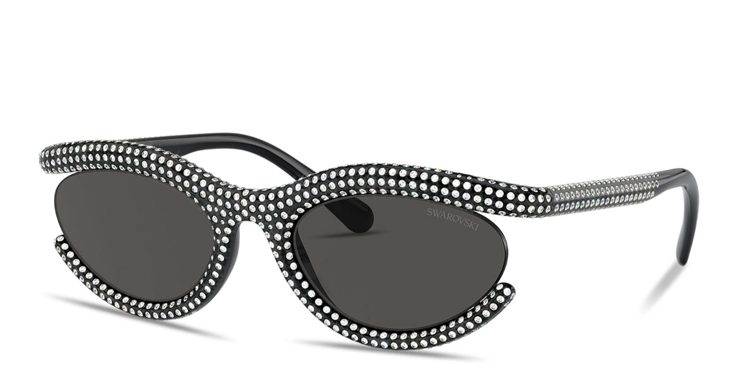 Swarovski Crystal-Embedded Oval Sunglasses in Black – Product Photo 1