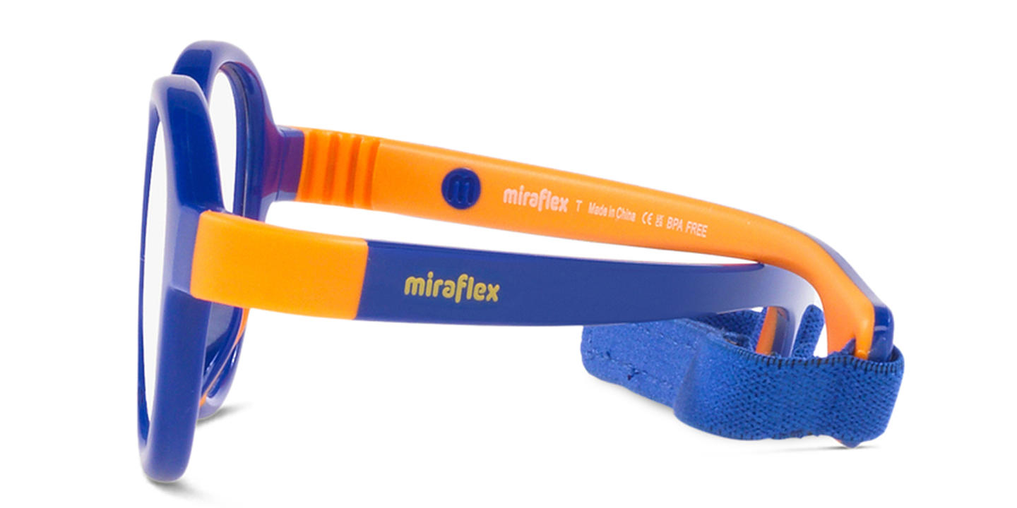 Mira Flex Logo Kids Round Eyeglasses in Blue & Orange – Product Photo 2