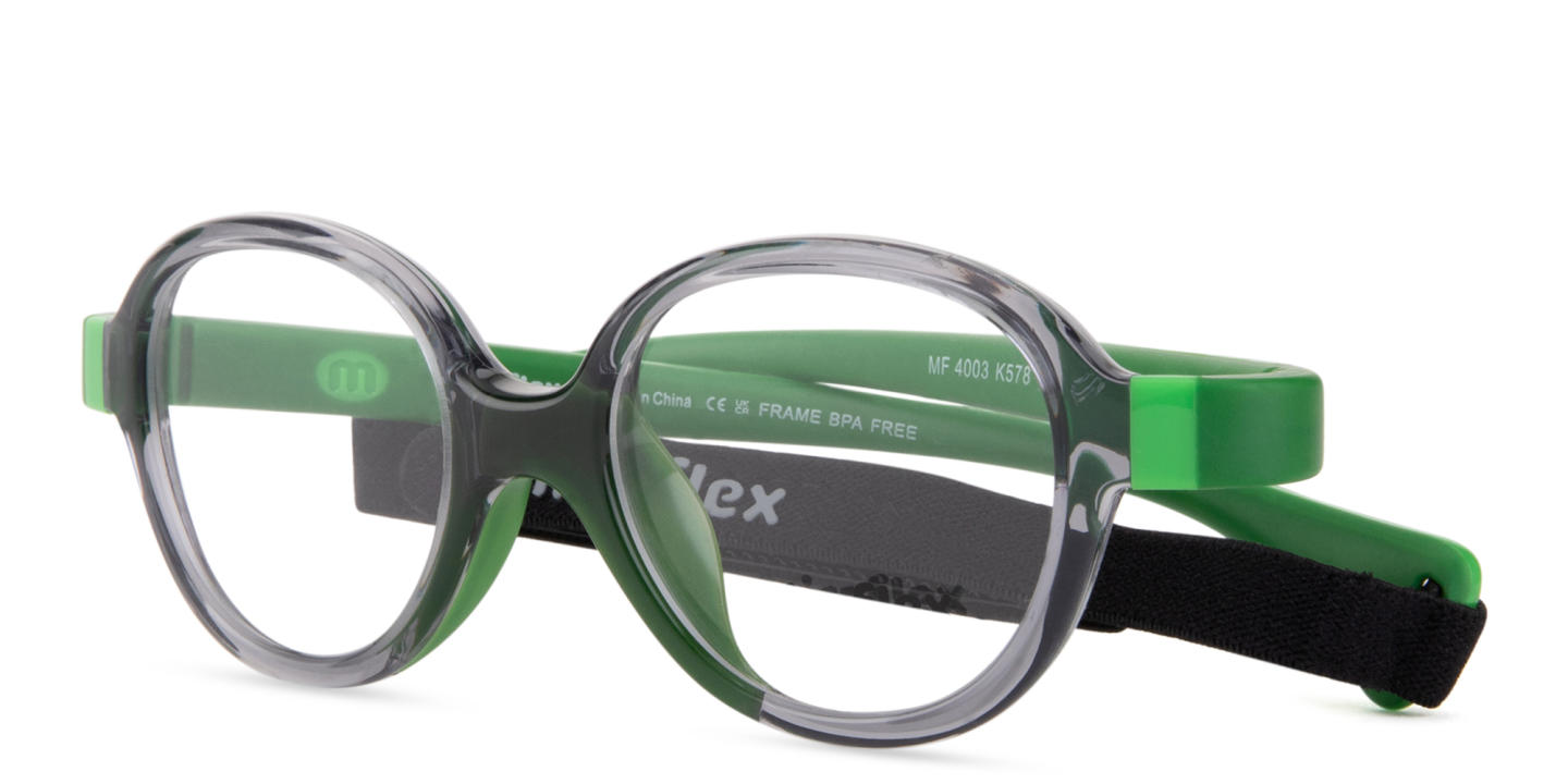 Mira Flex Logo Kids Round Eyeglasses in Grey – Product Photo 3