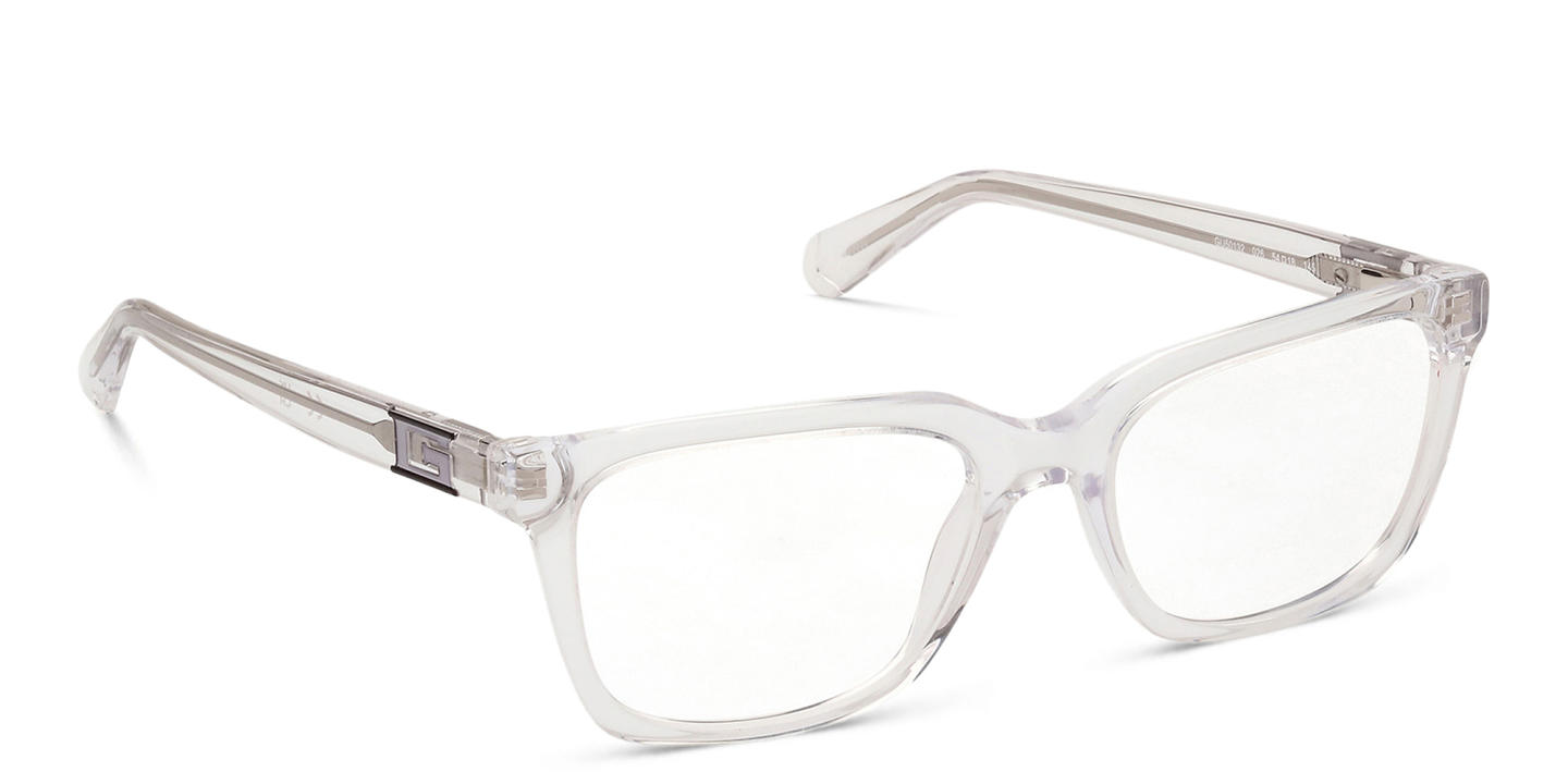 Shop Guess Logo Rectangle Eyeglasses in Clear online.