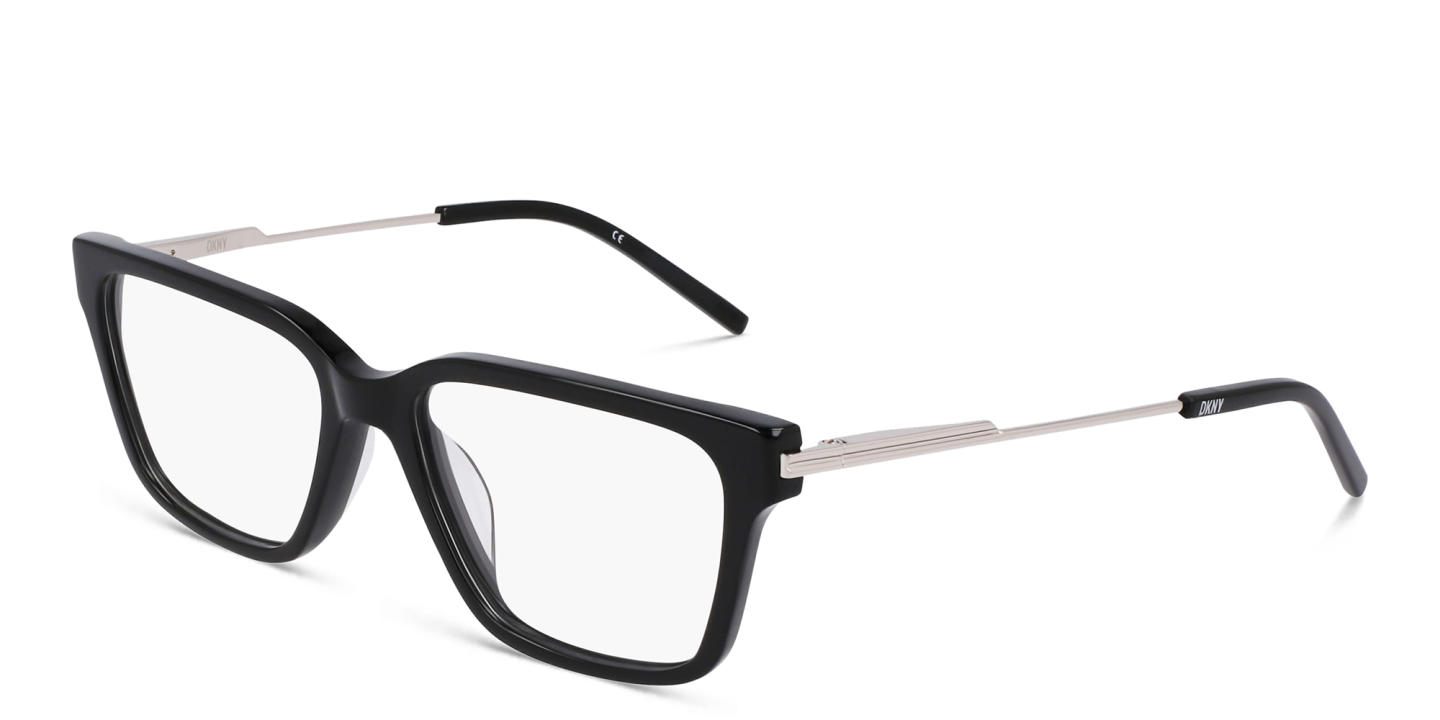 Shop DKNY Logo Rectangle Eyeglasses in Black online.