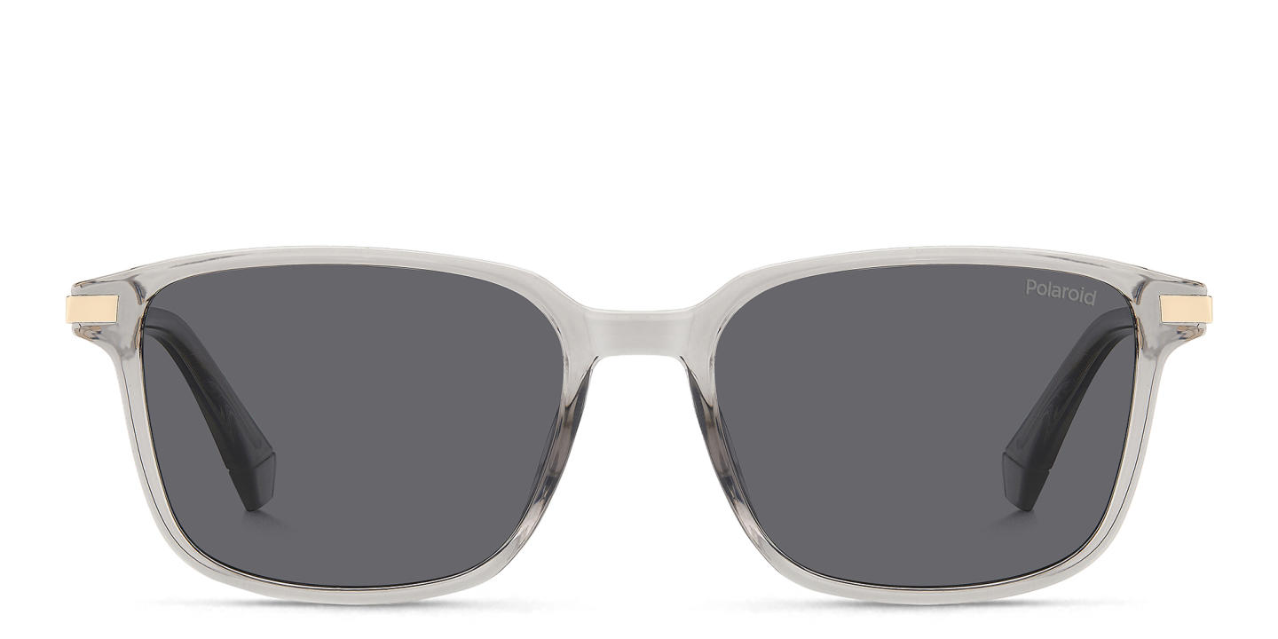 Shop Polaroid Logo Square Sunglasses in Transparent Beige online.
