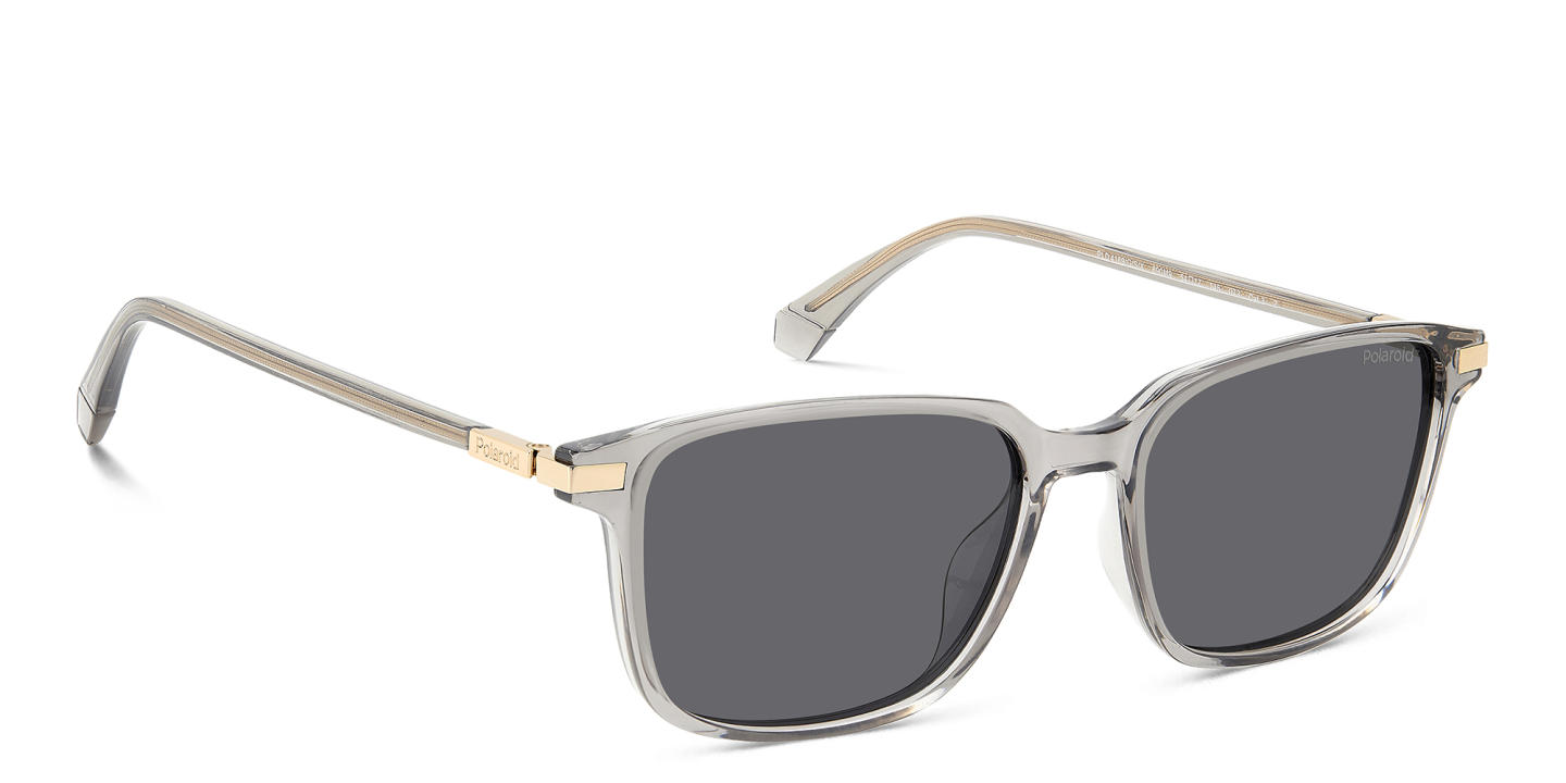 Shop Polaroid Logo Square Sunglasses in Transparent Beige online.