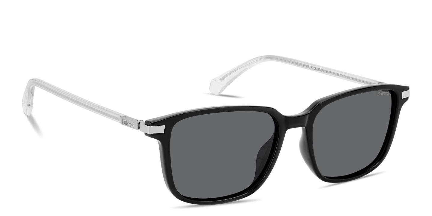 Shop Polaroid Engraved Logo Square Sunglasses in Black online.