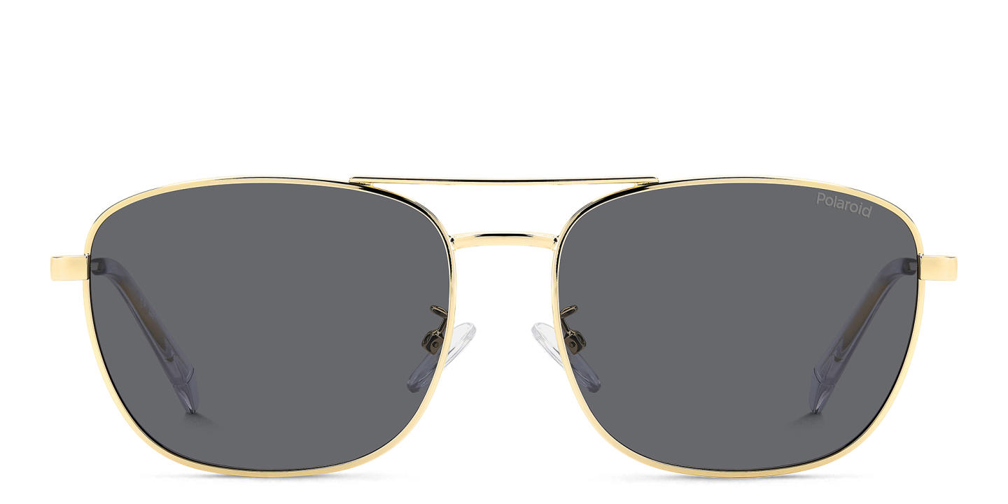 Shop Polaroid Logo Rectangle Sunglasses in Gold online.