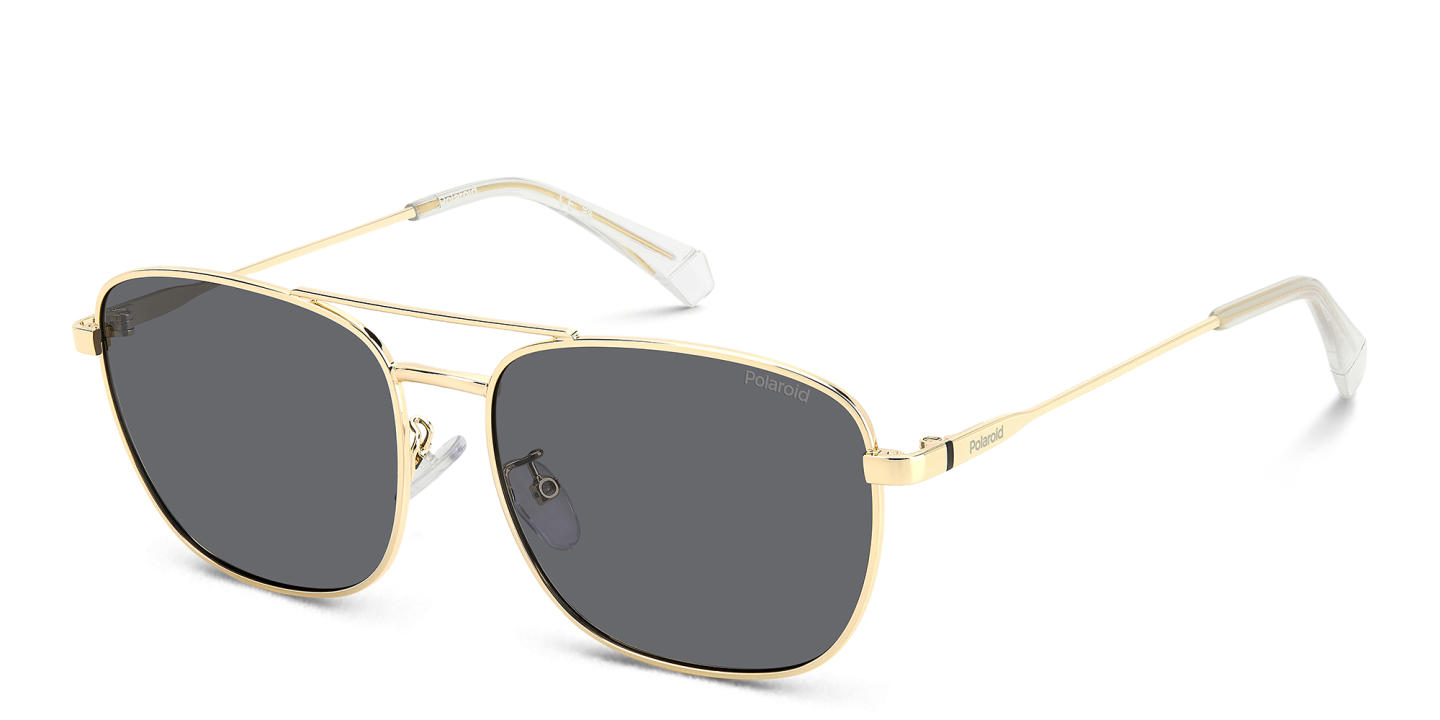 Shop Polaroid Logo Rectangle Sunglasses in Gold online.