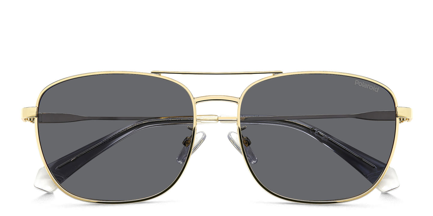 Shop Polaroid Logo Rectangle Sunglasses in Gold online.