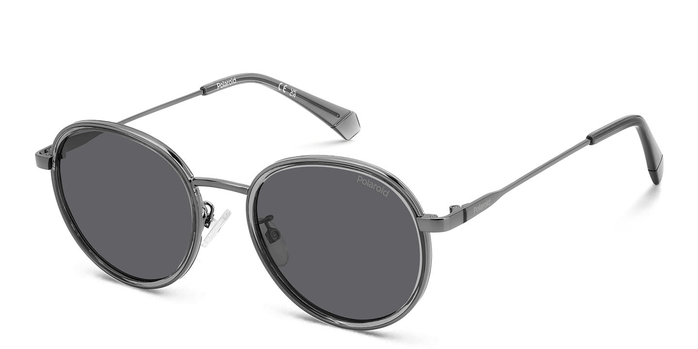 Shop Polaroid Logo Unisex Round Sunglasses in Gunmetal online.