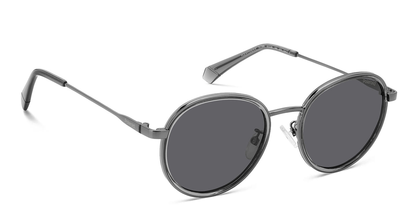 Shop Polaroid Logo Unisex Round Sunglasses in Gunmetal online.